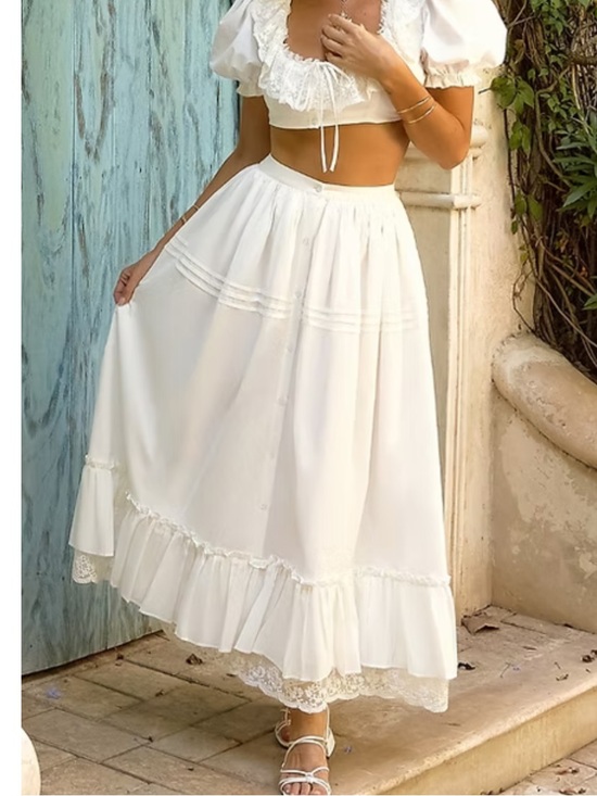 Adeirlina Dresses & Skirts - White Midi Ruffled Peasant Skirt - Women's Skirt